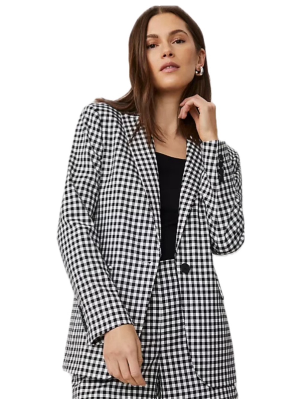 Like New Ann Taylor The Petite Longline Blazer in Gingham in black white multi